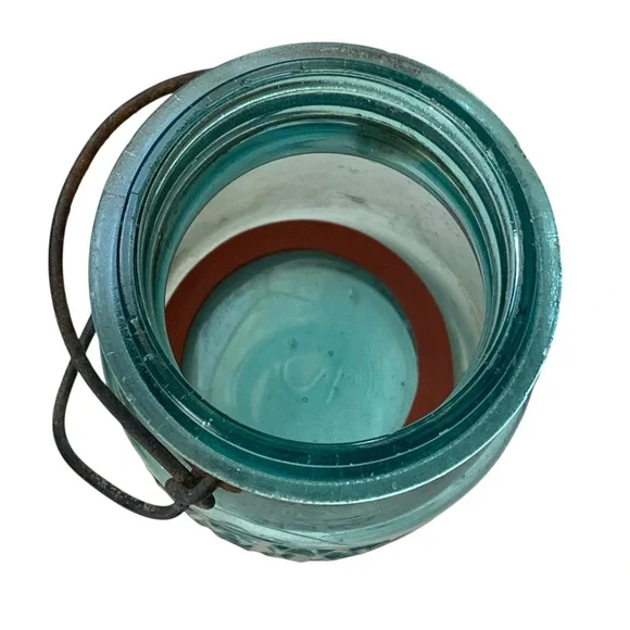 Antique 1900-20 BALL TIGHT SEAL Aqua Blue Glass Pint Mason Jar Wire Bale Kitchen - Picture 8 of 12
